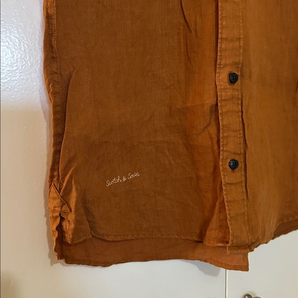 Scotch & Soda Amsterdam Couture Men’s Short Sleeve Linen Regular Shirt Brown M - Picture 5 of 8